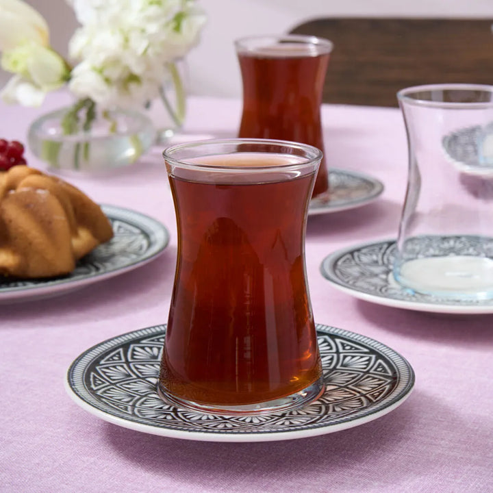 Karaca Lenny Teglassæt m/Underkopper til 6 Personer 12 Dele - 170 ml