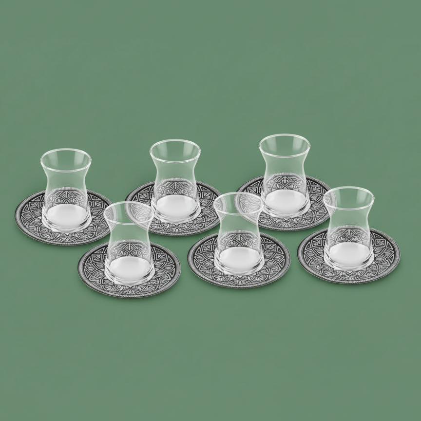 Karaca Lenny Teglassæt m/Underkopper til 6 Personer 12 Dele - 170 ml