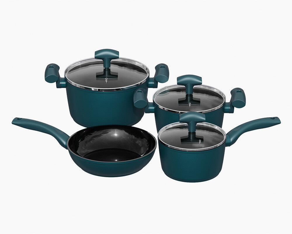 Michelino 7-dele Grydesæt – New Nora Serie, Petrol, Keramisk Belægning