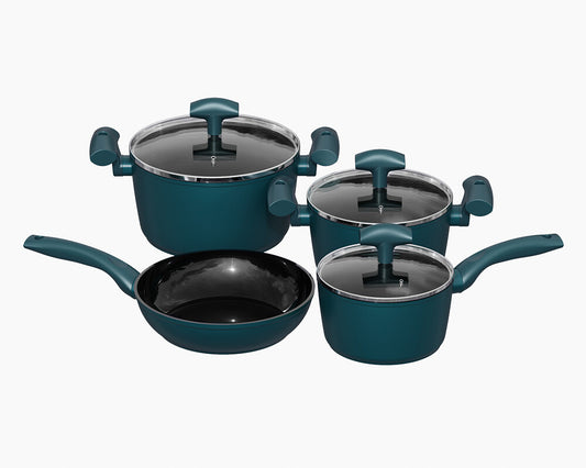 Michelino 7-dele Grydesæt – New Nora Serie, Petrol, Keramisk Belægning