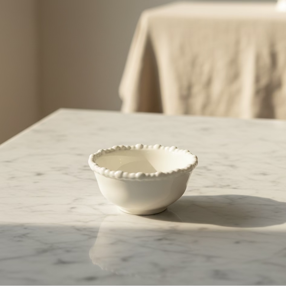 Almina Pearly lille porcelæn skålesæt 6 stk. (8 cm) - Råhvid