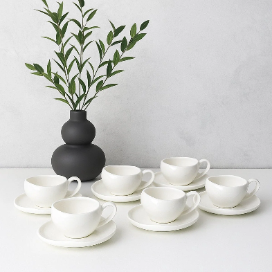 Almina Wave Biscuit Espressokoppesæt – 12 dele – Hvid - 120 ml