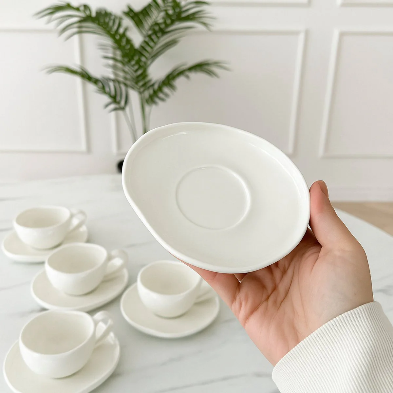 Almina Wave Biscuit Espressokoppesæt – 12 dele – Hvid - 120 ml