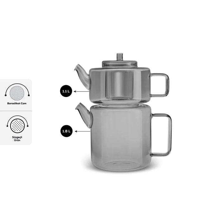 Karaca Flat Borosilikat Glas Tekande – Smoke Grey