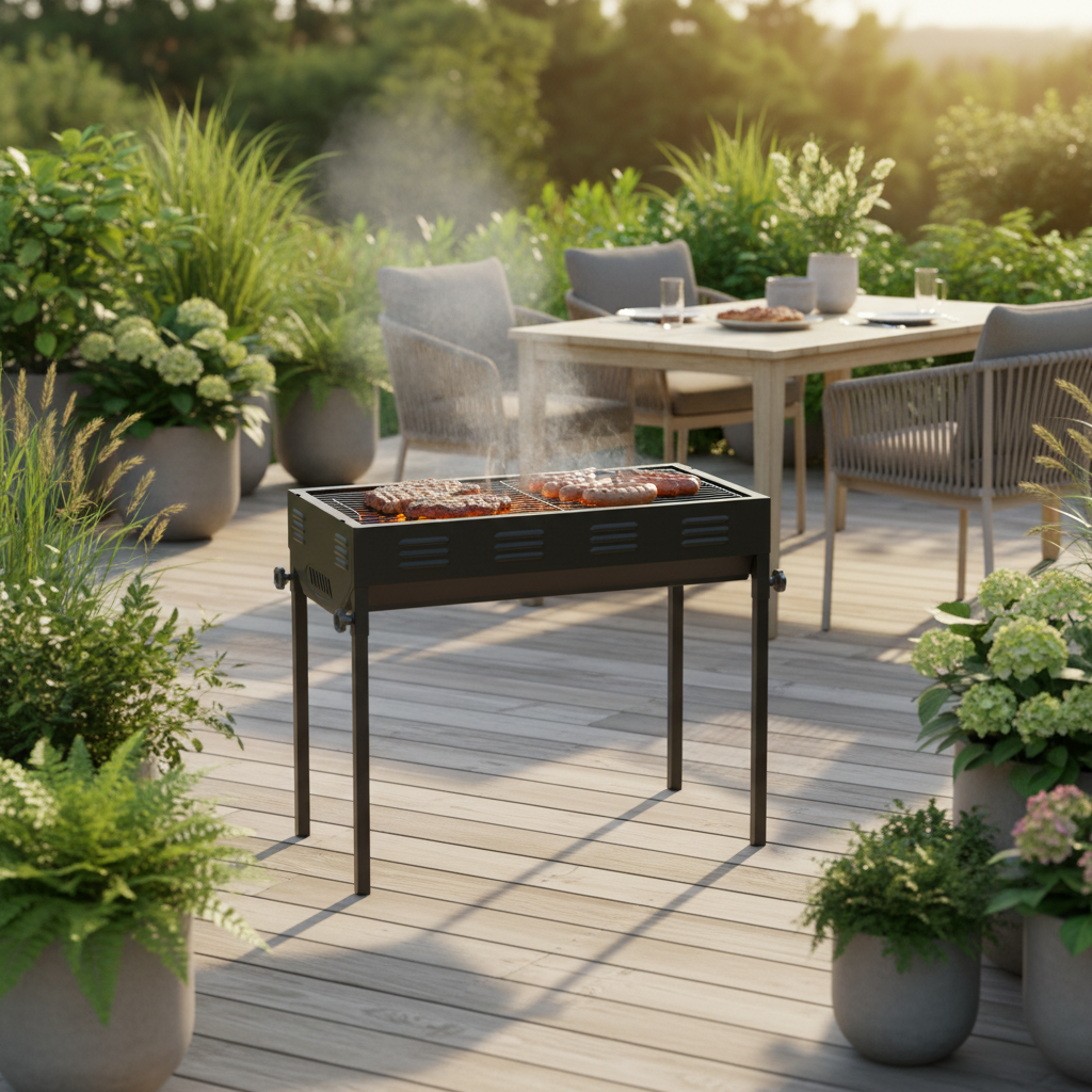 El Pasha - BBQ udendørs kulgrill - 66x30x64 cm | Rustfrit stål | Sort