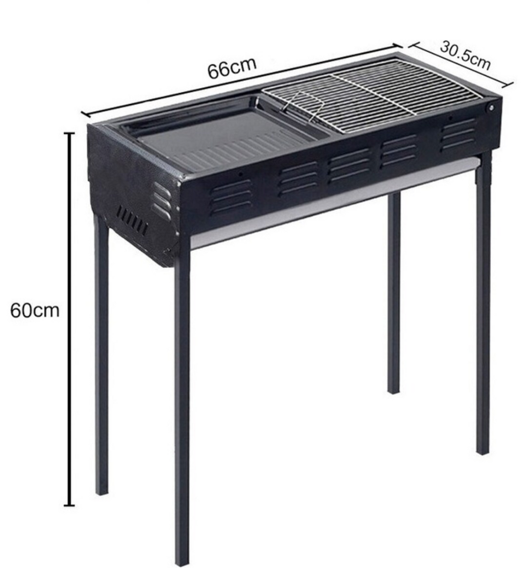 El Pasha - BBQ udendørs kulgrill - 66x30x64 cm | Rustfrit stål | Sort