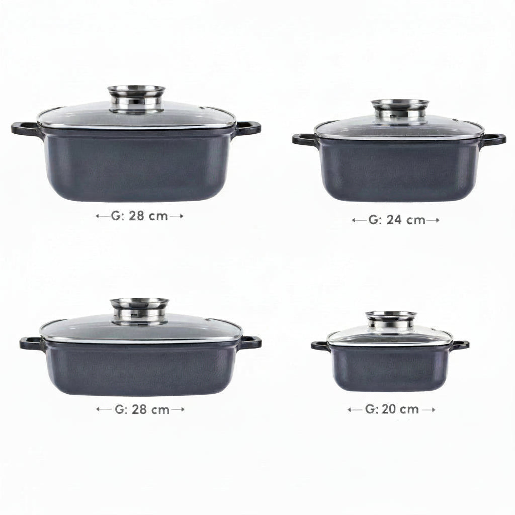 Karaca - BioDiamond Soneva Induktion Grydesæt – Non stick | Støbejern | Kvadratisk | Sort | 8 dele