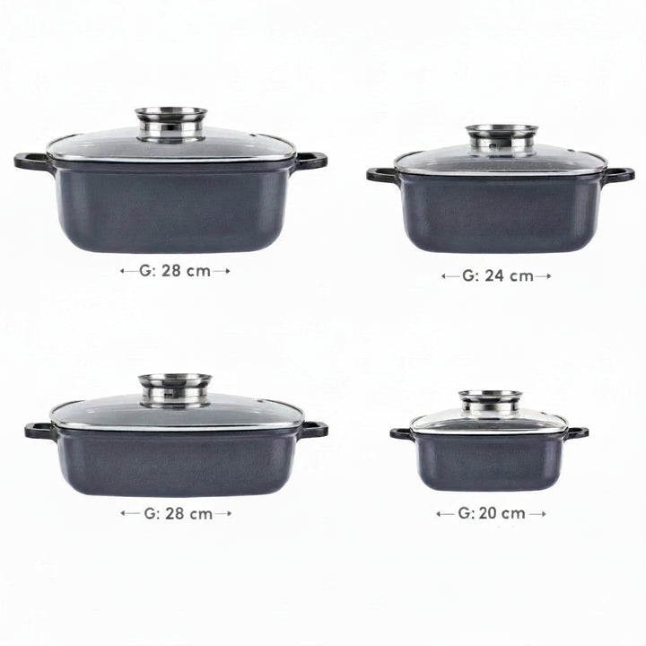Karaca - BioDiamond Soneva Induktion Grydesæt – Non stick | Støbejern | Kvadratisk | Sort | 8 dele