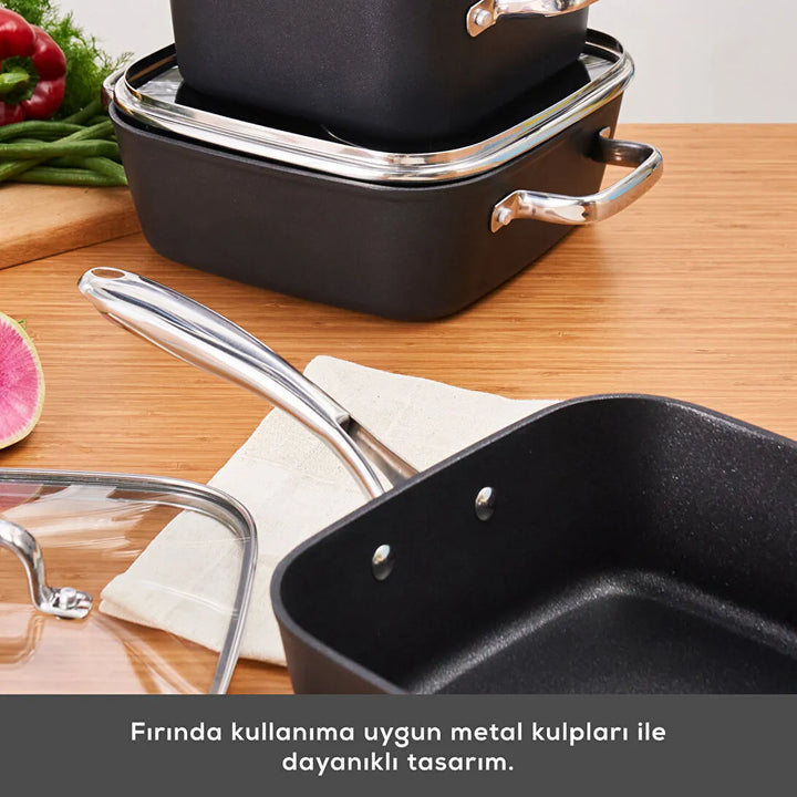 Karaca - BioDiamond Master Quattro Induktion Grydesæt – Non stick | Kvadratisk | Sort | 8 dele