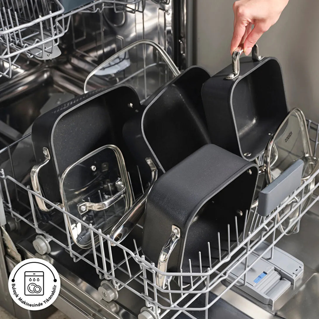 Karaca - BioDiamond Master Quattro Induktion Grydesæt – Non stick | Kvadratisk | Sort | 8 dele