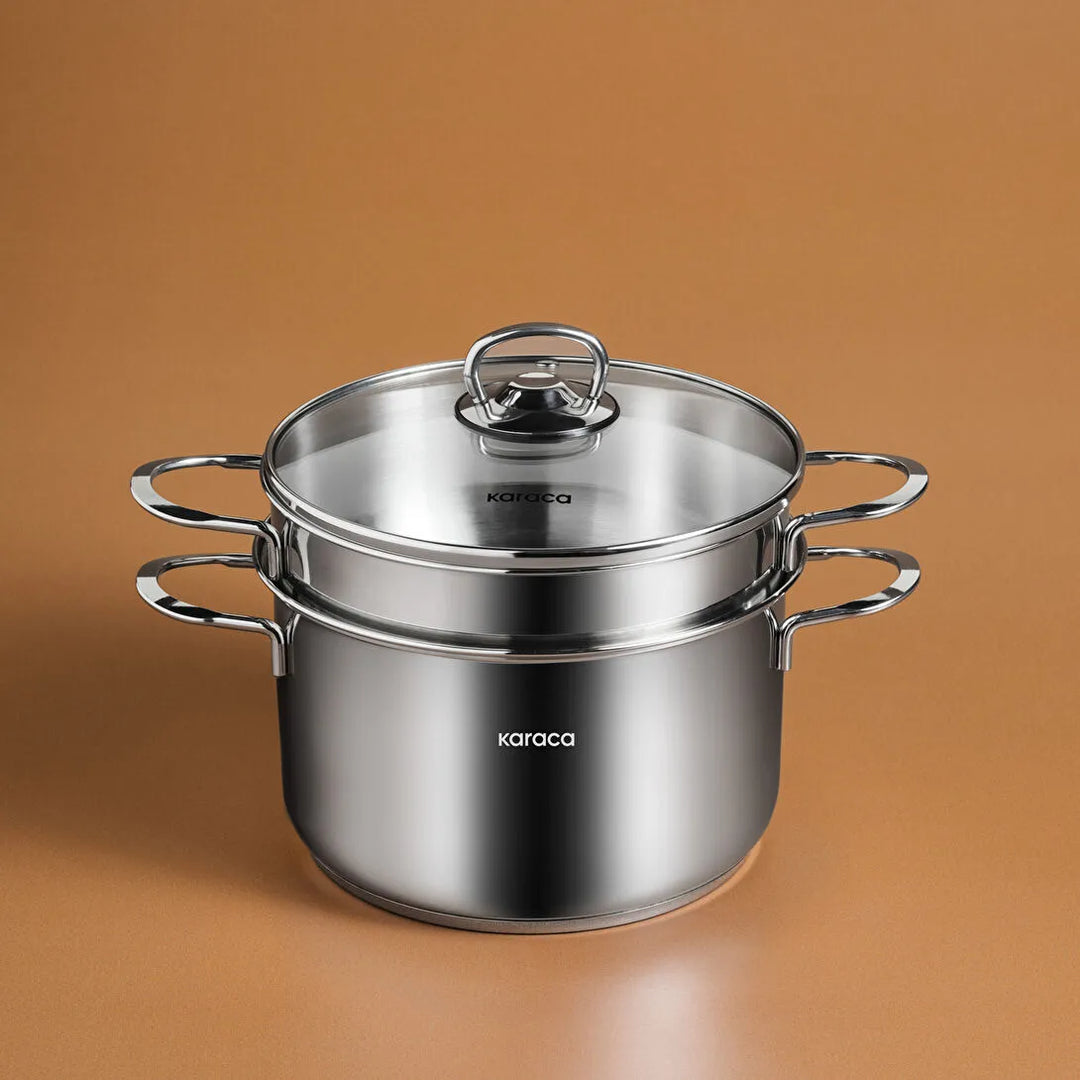 Karaca - Kitchen Lover 2 i 1 Muslingegryde – 3,5 &amp; 2,5 liter | Ø20 cm | Rustfrit stål | 2 stk. |  3 dele