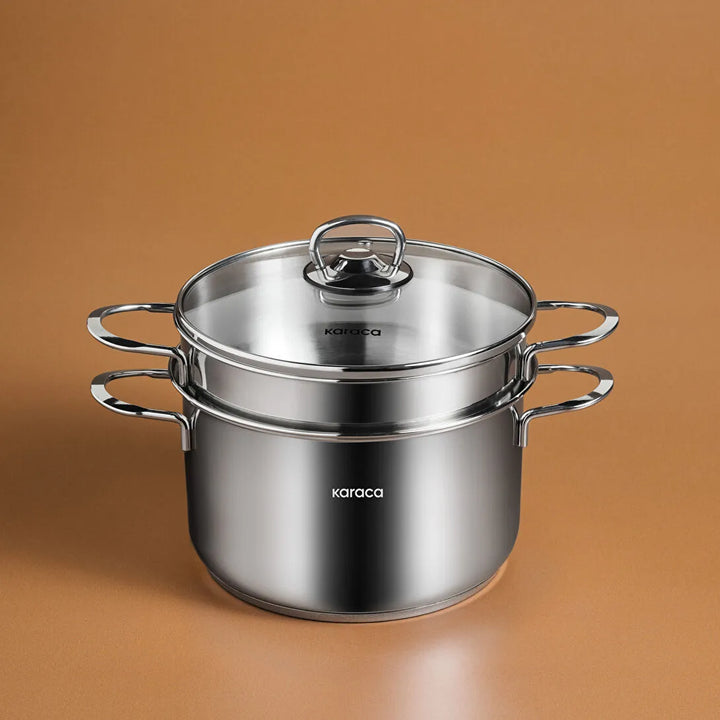 Karaca - Kitchen Lover 2 i 1 Muslingegryde – 3,5 &amp; 2,5 liter | Ø20 cm | Rustfrit stål | 2 stk. |  3 dele