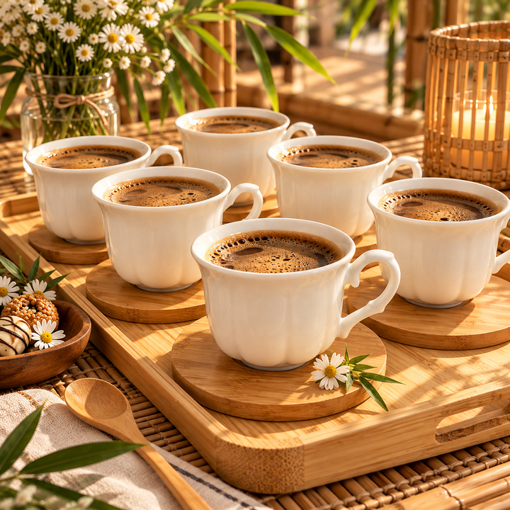 Karaca Bambus - Kaffekopssæt med Bakke – 6 personer - 90 ml