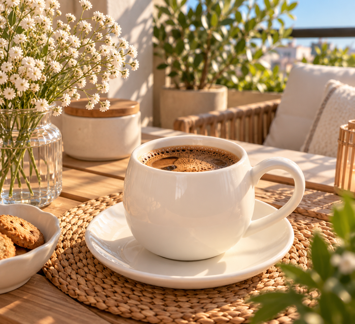 Schäfer Moon - Kaffesæt - Råhvid porcelæn i 12 dele til 6 Pers.