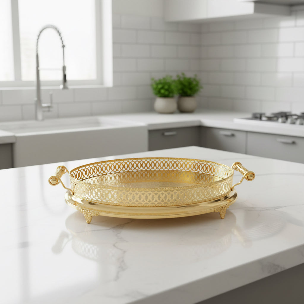 Cinar Fugurato - Oval Serveringsbakke 803 – Guld | 61x38x12 cm