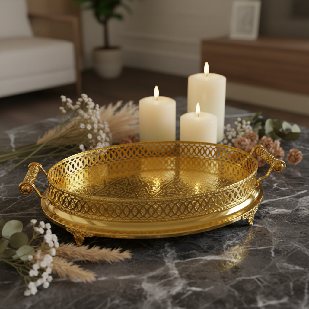 Cinar Fugurato - Oval Serveringsbakke 803 – Guld | 61x38x12 cm