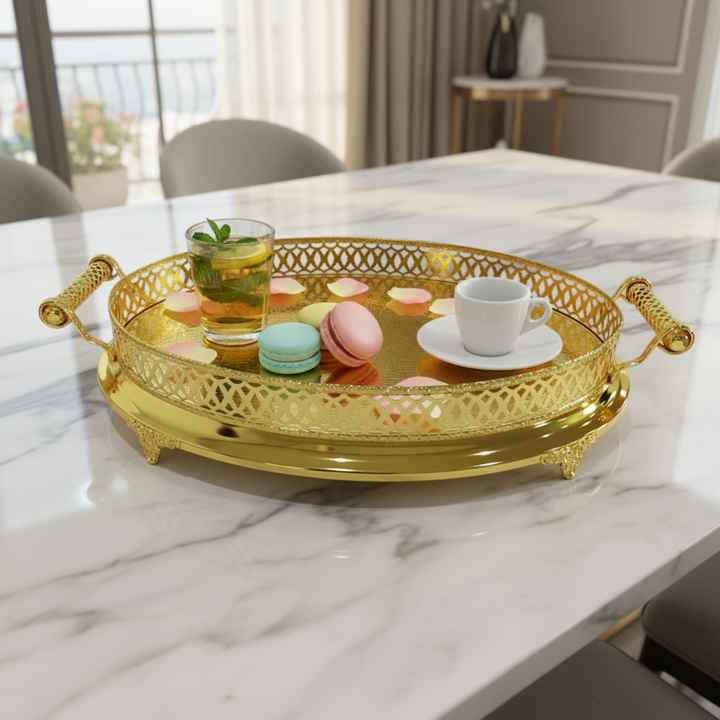 Cinar Fugurato - Oval Serveringsbakke 803 – Guld | 61x38x12 cm