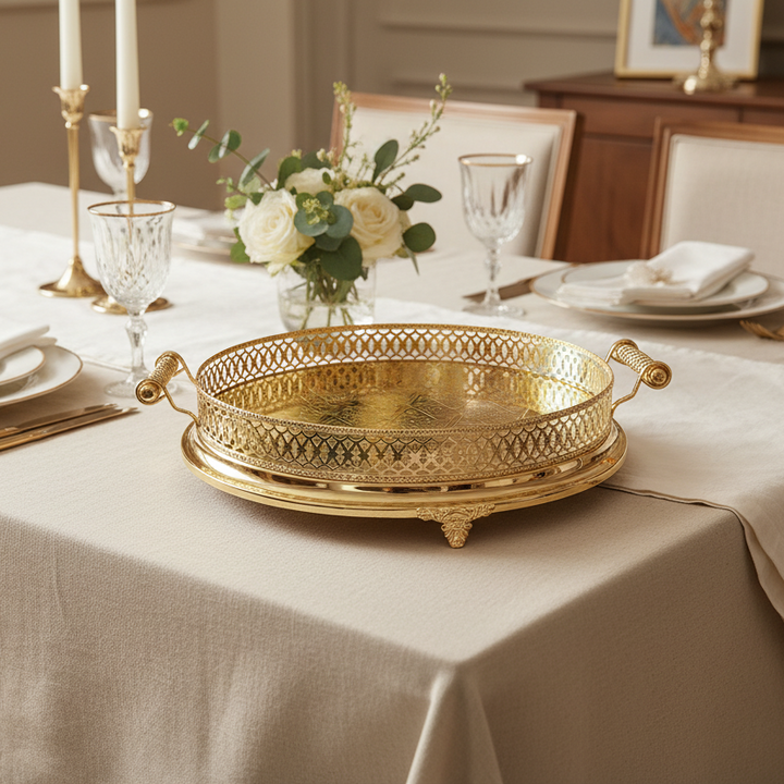 Cinar Fugurato - 801 Rund Serveringsbakke – Guld | 56×11 cm
