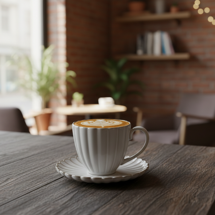 Bricard Paris White - Porcelæn Kaffekopsæt - 4 dele | 2 personer | 275 ml | Råhvid/beige