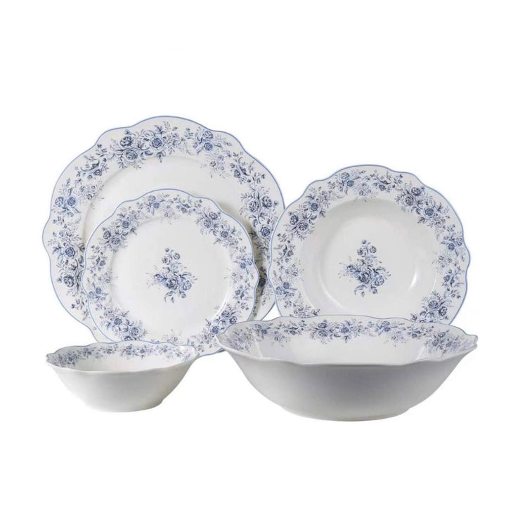 Almina Rosemont - Porcelæn tallerkensæt - 25 Dele | 6 Personer | Safirblå
