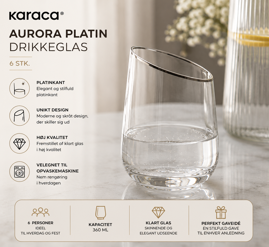 Karaca - Aurora Platin Drikkeglas – 6 stk - 360 ml