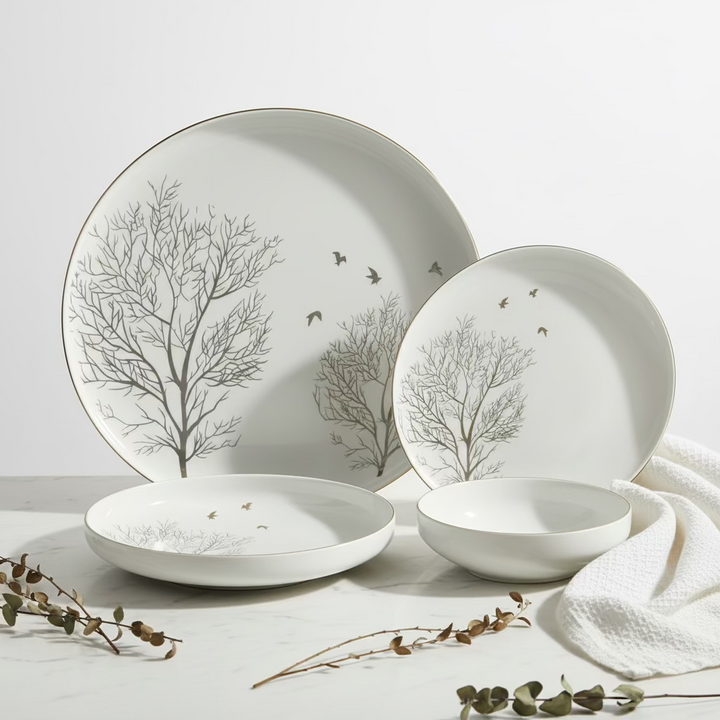 Koch Collection – Spisestel - 24 dele | 6 Personer | Hvid m/sølvdetaljer