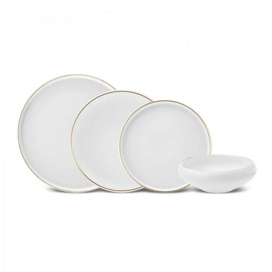 Porcelænssæt 6 Pers. 25 Dele Hvid m/Guldkant - Almina Mondo Gold Line