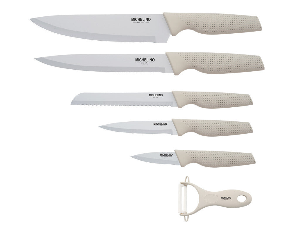 Michelino Alythia Knivsæt – 6 Dele i Elegant Beige med Non-stick Belægning