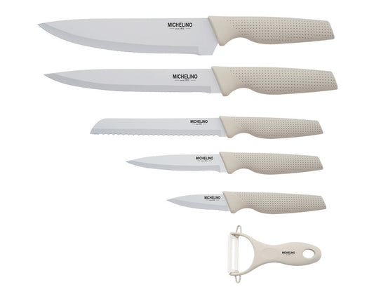 Michelino Alythia Knivsæt – 6 Dele i Elegant Beige med Non-stick Belægning