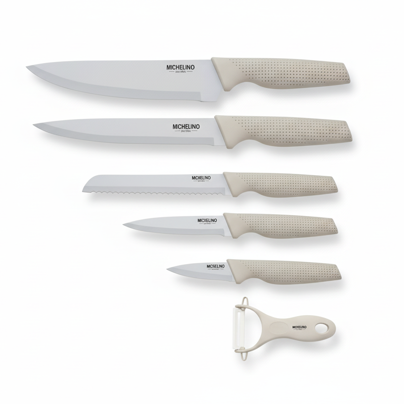 Michelino Alythia Knivsæt – 6 Dele - Elegant Beige med Non-stick Belægning