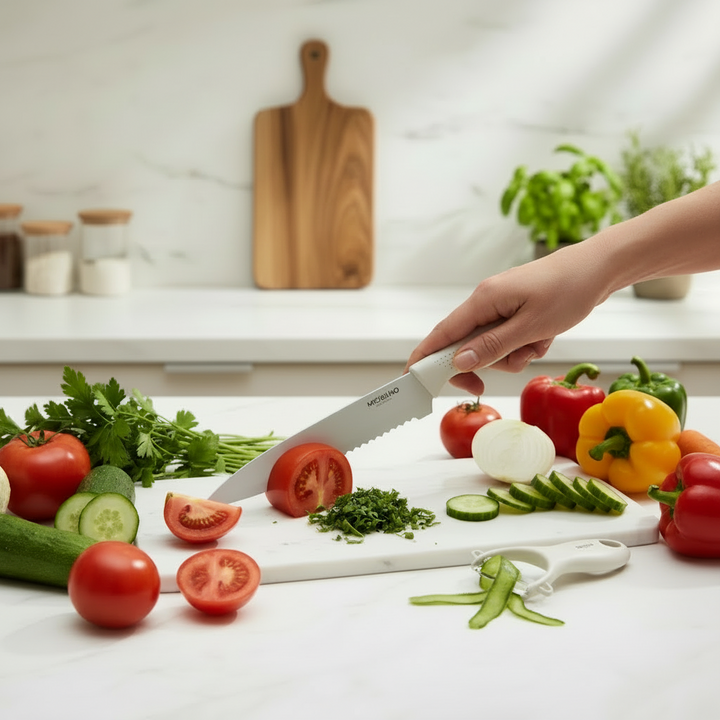 Michelino Alythia Knivsæt – 6 Dele - Elegant Beige med Non-stick Belægning