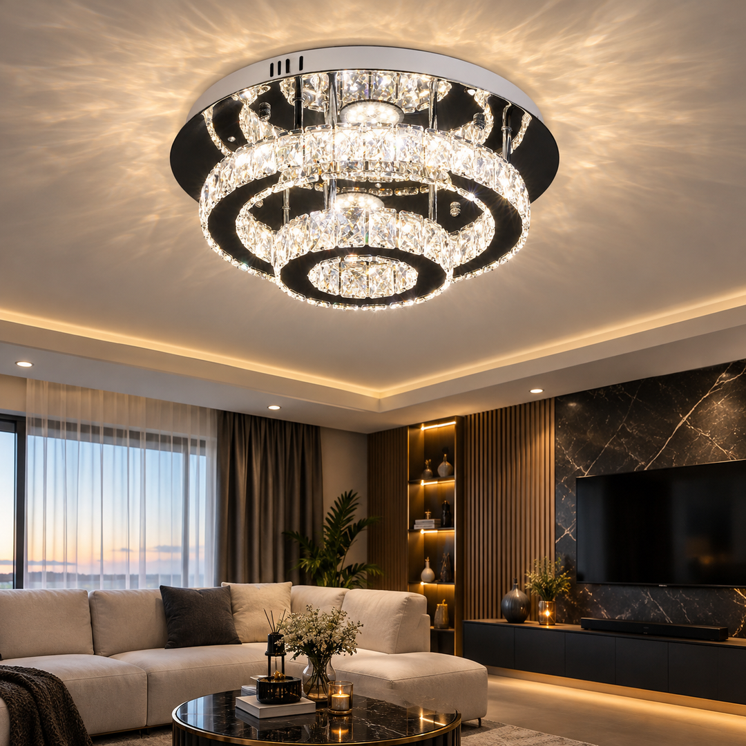 Elegant Krystal Loftlampe – Krom og klar | 45 cm
