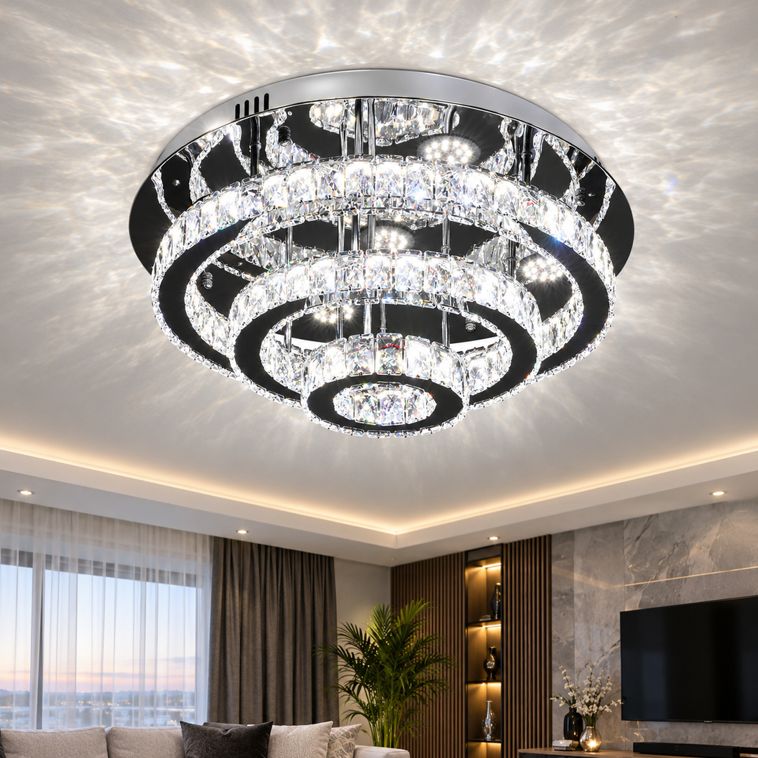 Elegant Krystal Loftlampe – Krom og klar | 60 cm