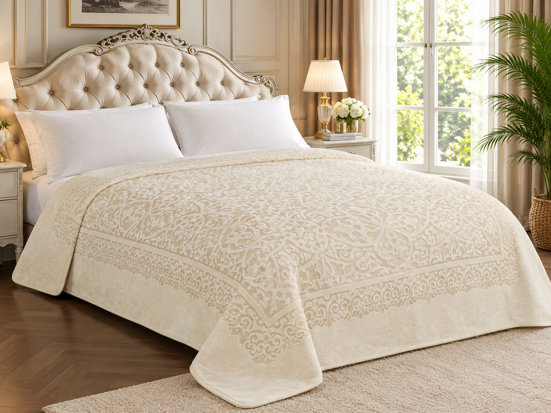 Homelux - Sengetæppe Cremefarvet med Elegant Mønster - 200 × 240 cm