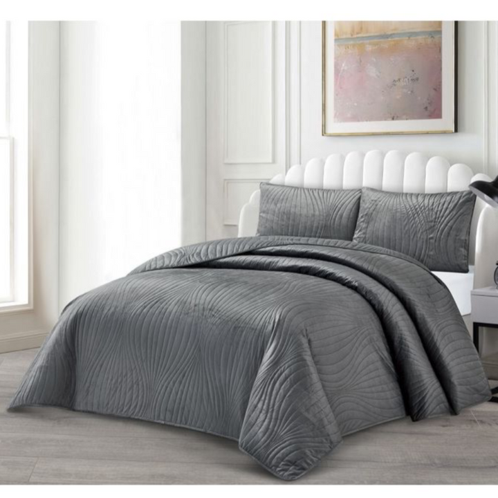 Lavella Iris Sengetæppe Sæt 3 Dele | 240x250 cm | Antracit