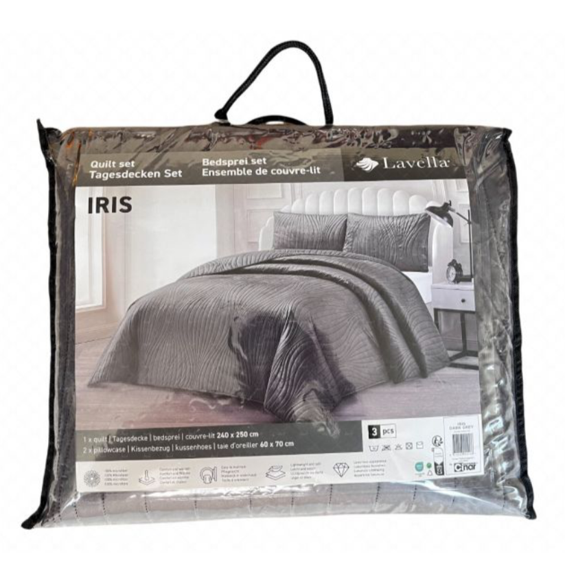 Lavella Iris Sengetæppe Sæt 3 Dele | 240x250 cm | Antracit