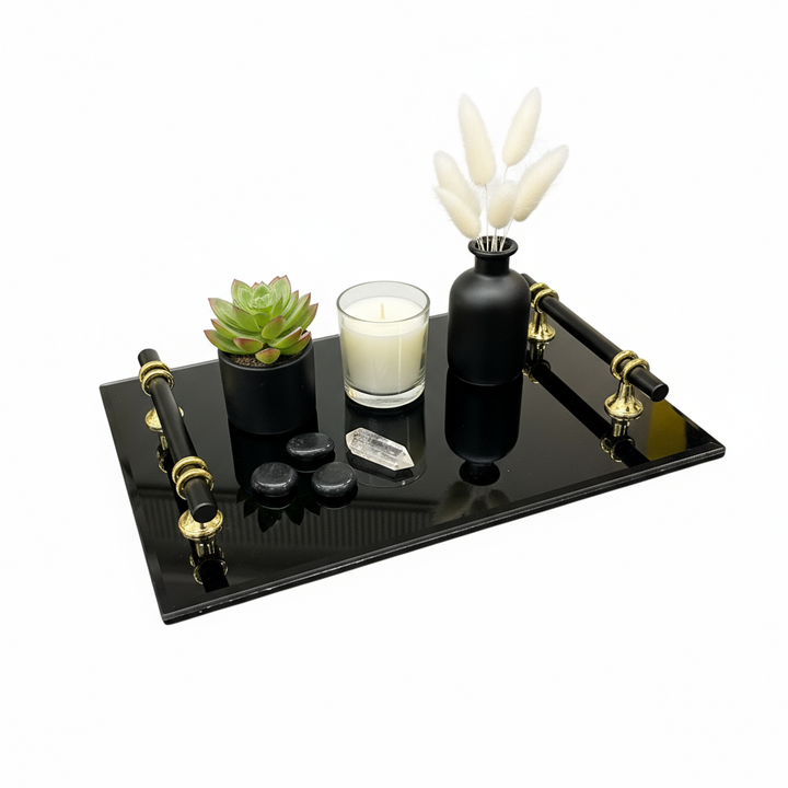 Cinar Serveringsbakke Sort/Guld Blank – 30 x 20 cm