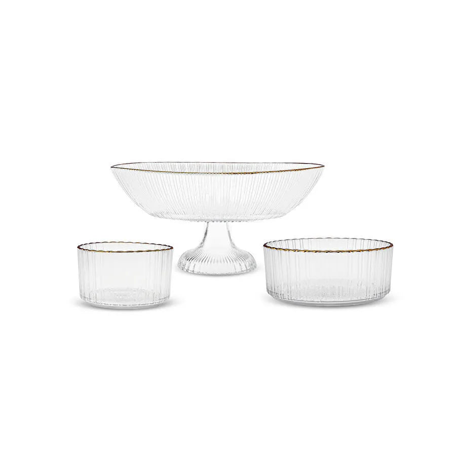 Karaca Pierre Glas Serveringsskålesæt 3 Dele | Guldkant