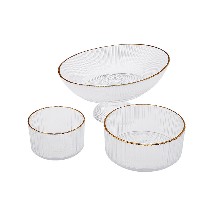 Karaca Pierre Glas Serveringsskålesæt 3 Dele | Guldkant
