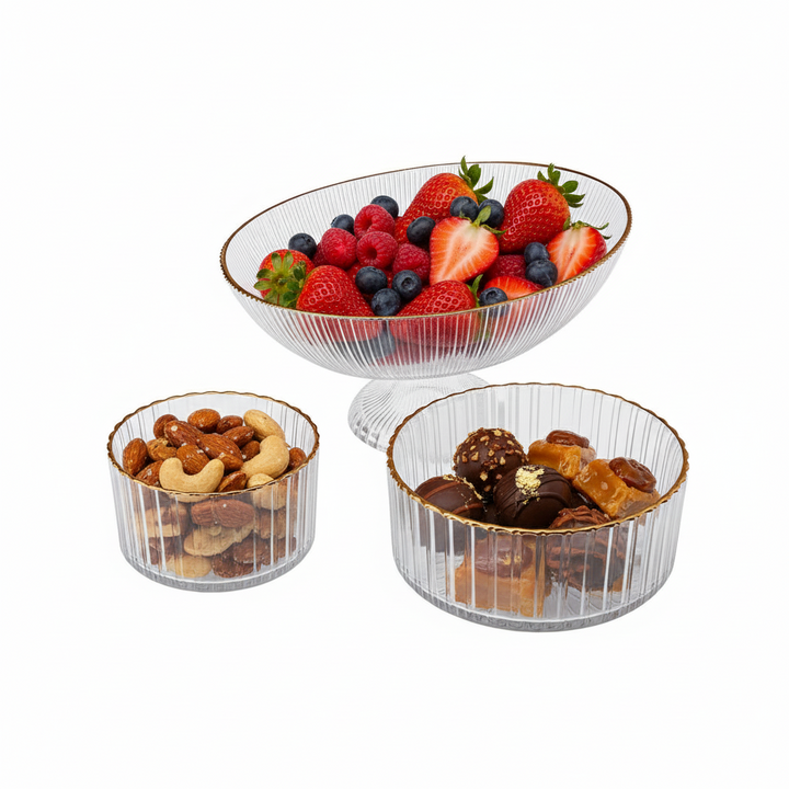 Karaca Pierre Glas Serveringsskålesæt 3 Dele | Guldkant