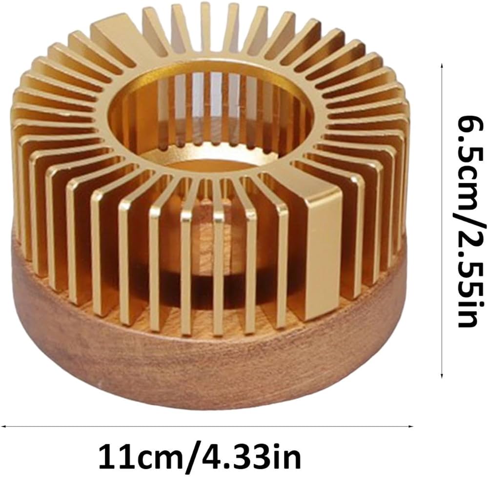 Tepottevarmer til Fyrfadslys - Rillet - Guld/Mørk Træ - 11x6 cm