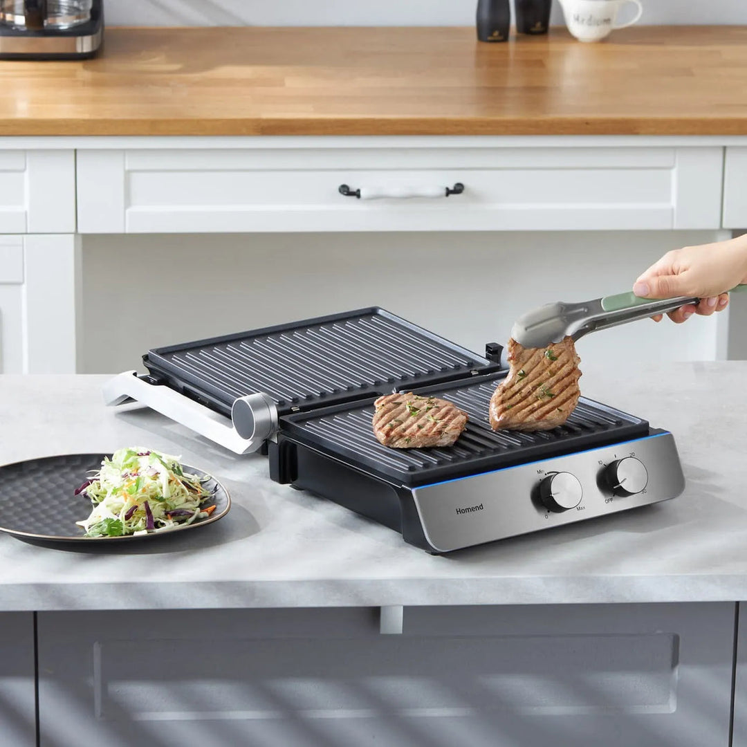 Homend Grilliant 1344H - Rustfrit Stål Grill & Brødrister med Støbejernsplader | 2000W