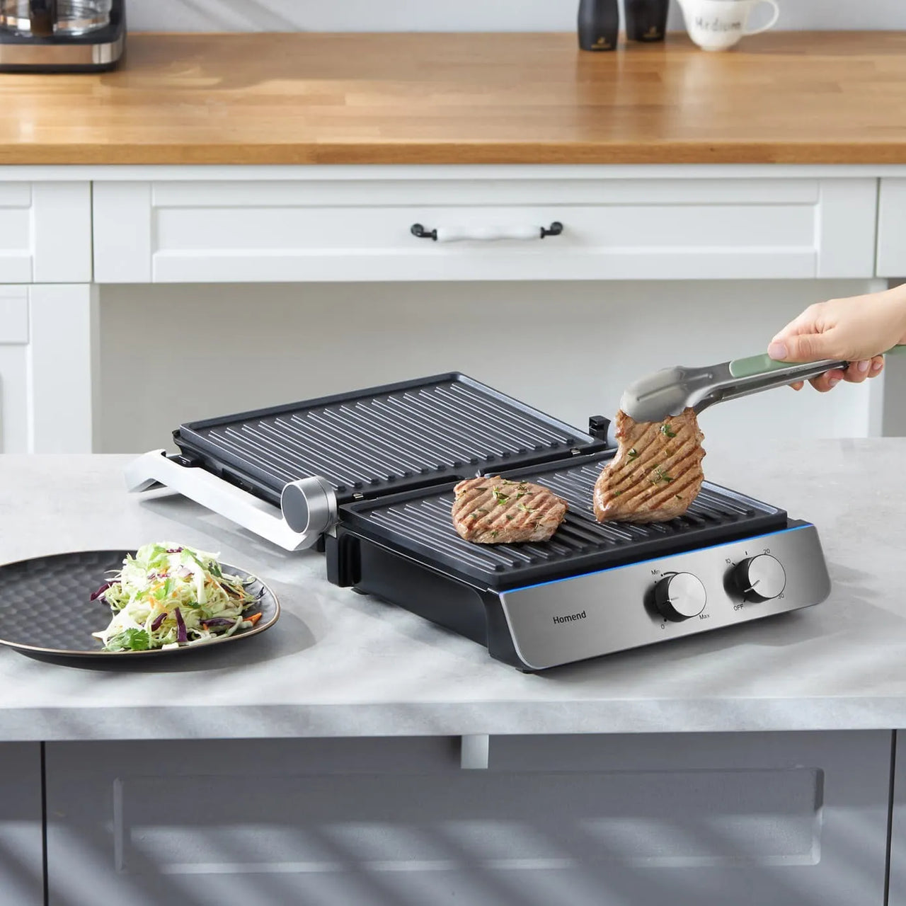 Homend Grilliant 1344H - Rustfrit Stål Grill & Brødrister med Støbejernsplader | 2000W