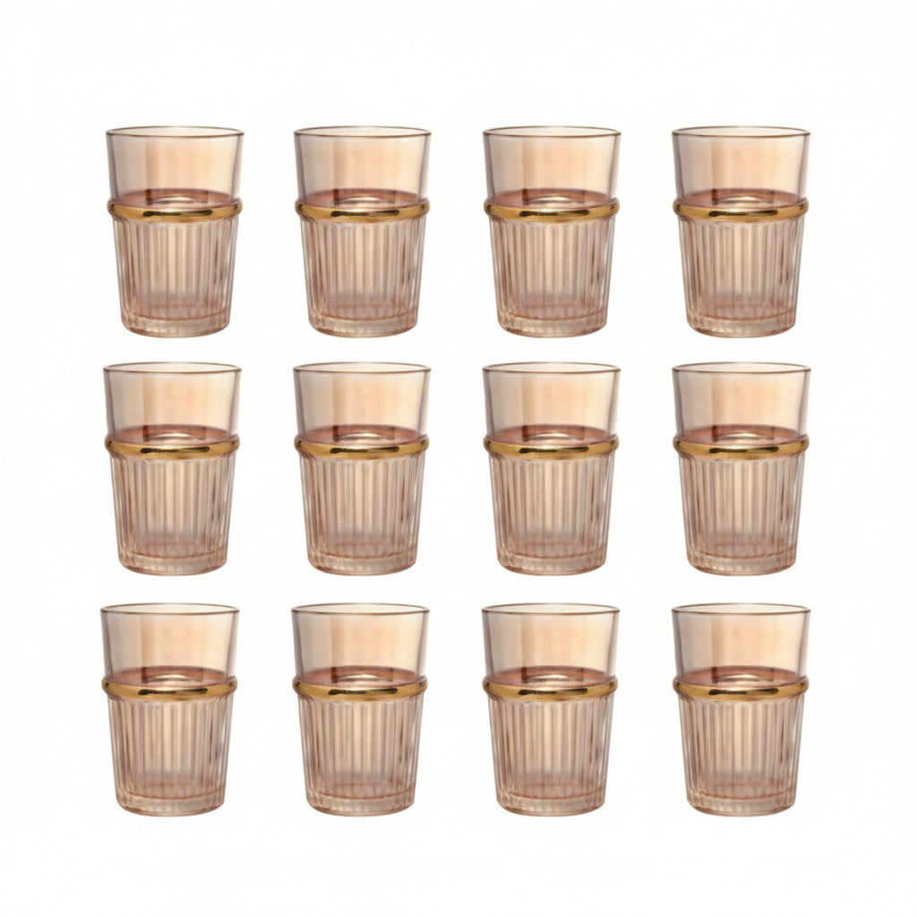 Bricard Fariza Teglassæt – 12 stk. Amber m/Guldkant - 200 ml.