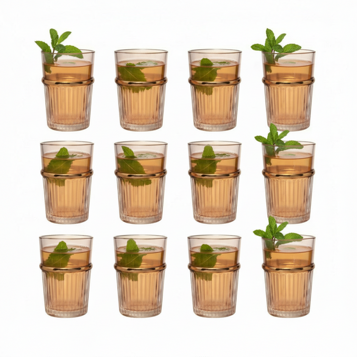 Bricard Fariza Teglassæt – 12 stk. Amber m/Guldkant - 200 ml.