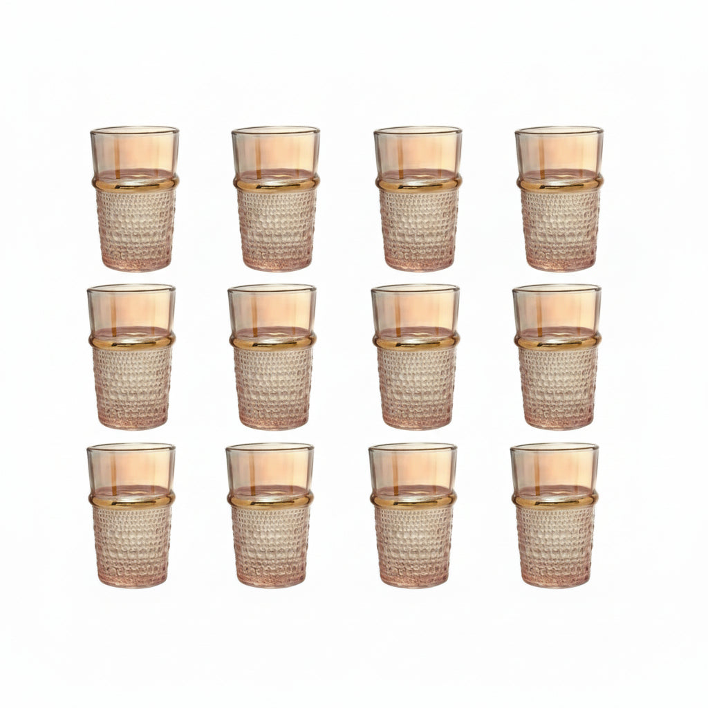 Bricard Haza Amber Teglassæt – 12 stk. Amber m/Guldkant - 200 ml.