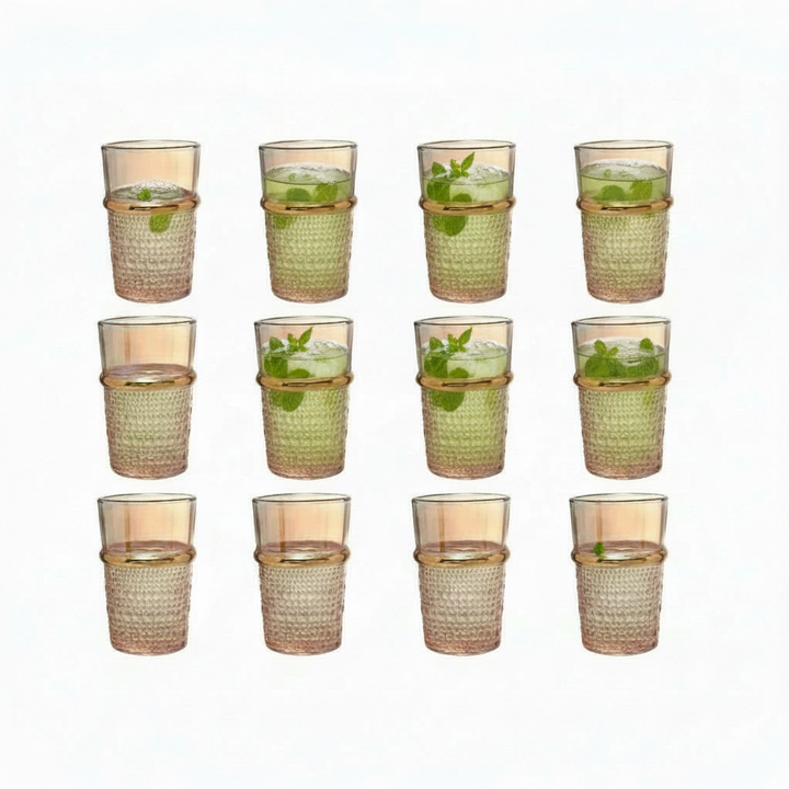 Bricard Haza Amber Teglassæt – 12 stk. Amber m/Guldkant - 200 ml.