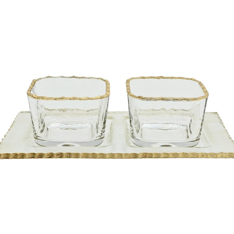 Schäfer 3-Delt Glasskålesæt med Guldkant – inkl. Glasbakke