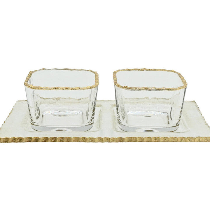 Schäfer 3-Delt Glasskålesæt med Guldkant – inkl. Glasbakke