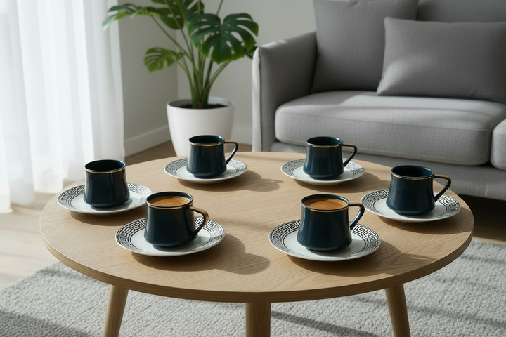 Schäfer Yara Kaffesæt 190 ML - SORT/HVID/ROSAGULD - 12 DELE - 6 PERSONER